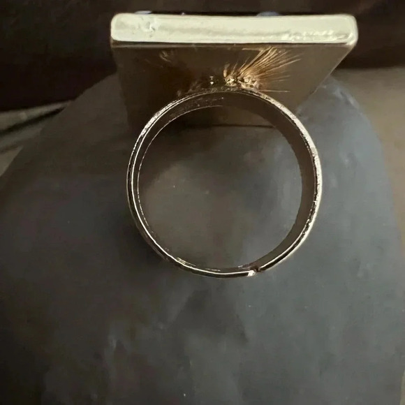 Ring- gold tone with black & white square faux stone accent. Size: 6. - Picture 2 of 8